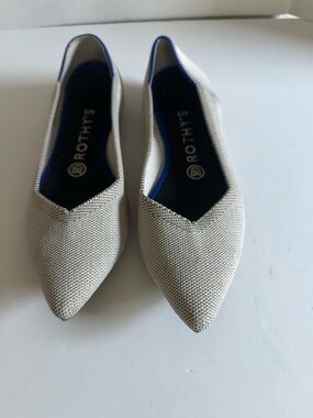 Rothy's Pointed Knit Flats in Light Gray with Blue Insole Trim